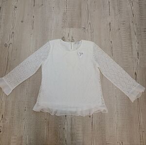 Sioni Eggshell Lace Chiffon Top With Ruffled Hem Boho Chic Natural Free Spirited